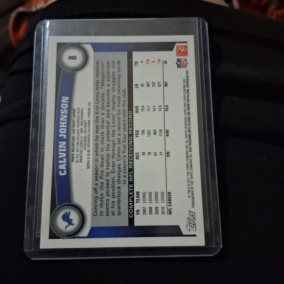 Topps Chrome Calvin Johnson Trading Card - Blue and White - Picture 3 of 3